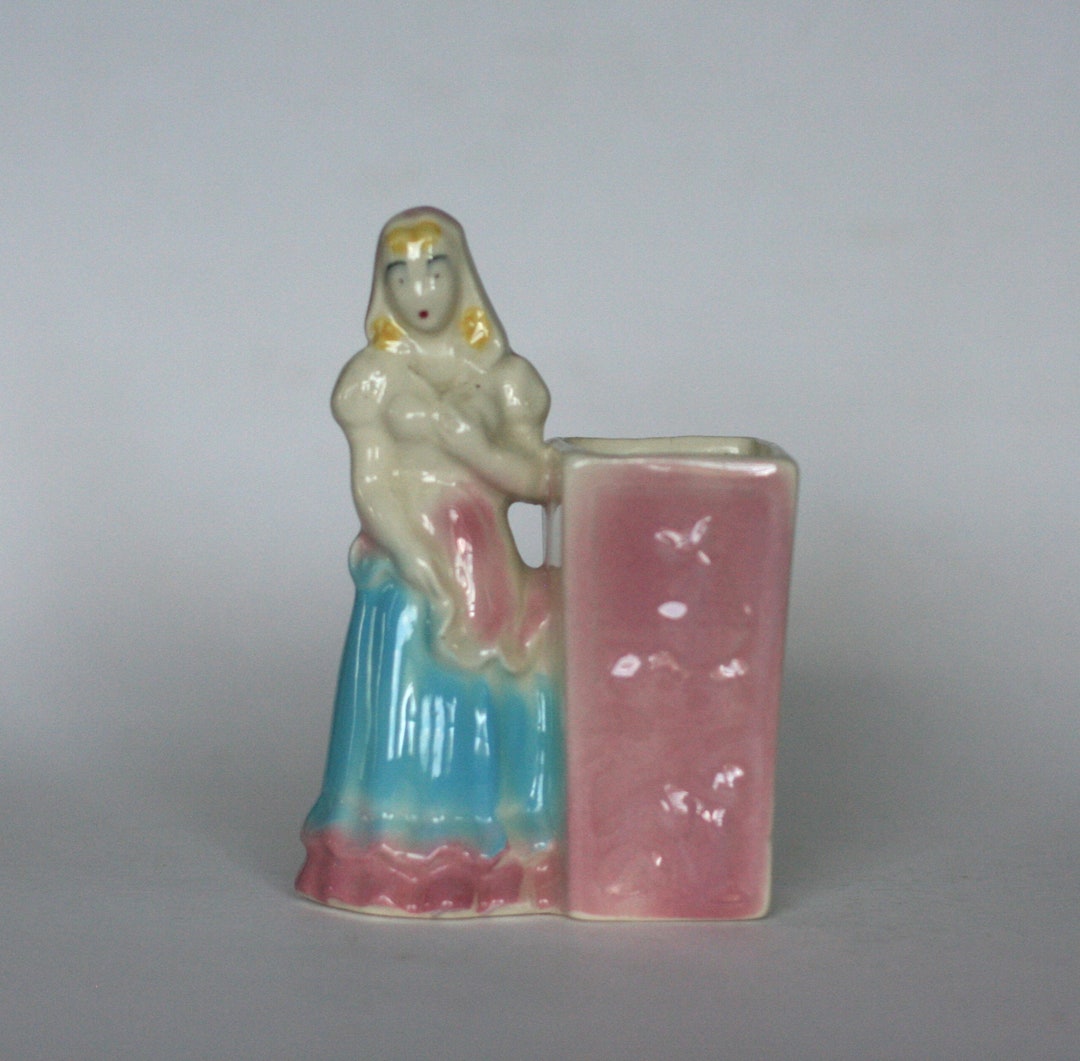 Vintage Lady Vase Art Pottery Vase Pink and Blue Etsy