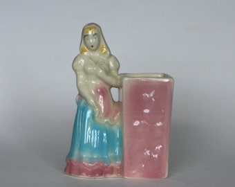 vintage lady vase art pottery vase pink and blue