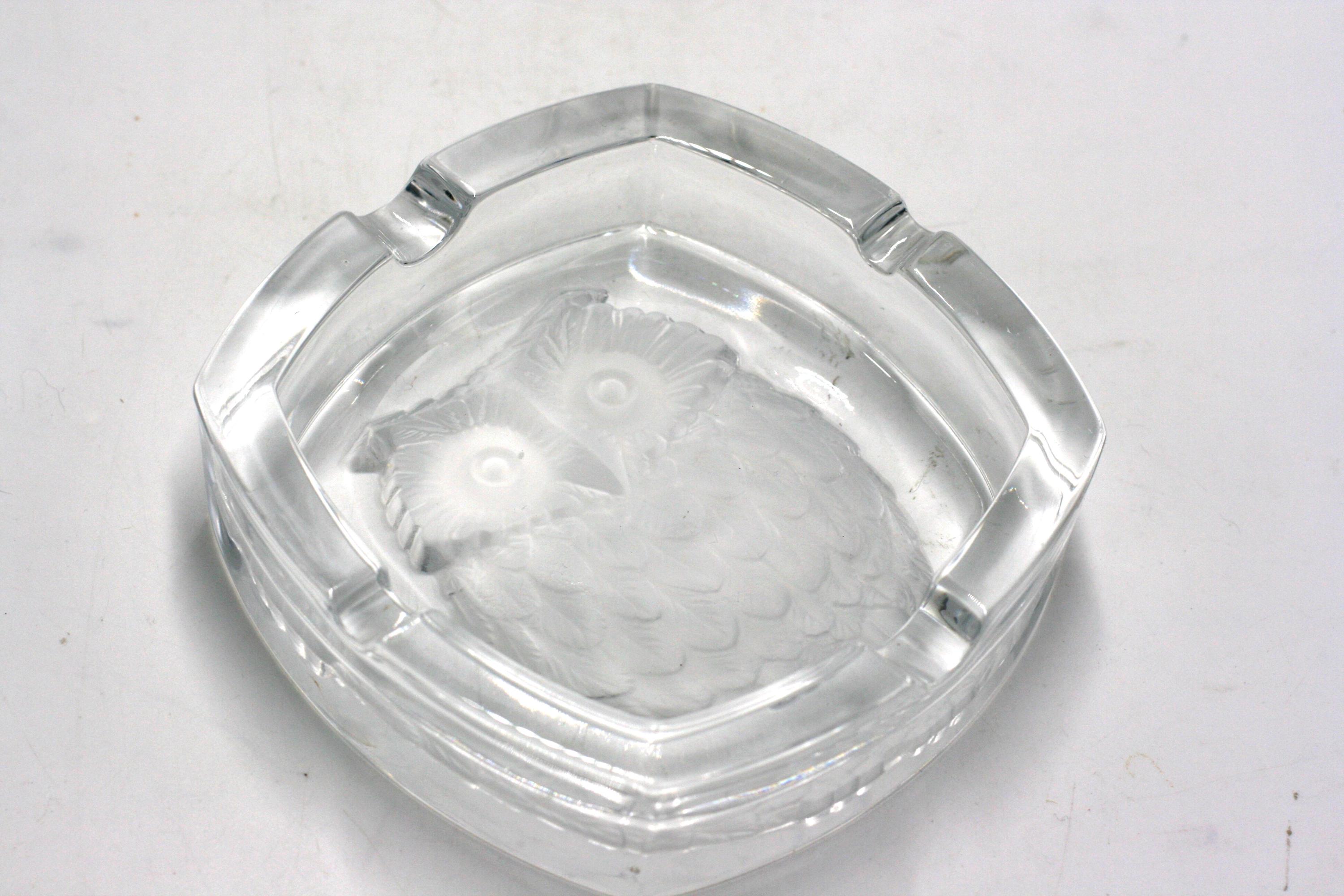 vintage Crystal D'Arques Owl Ashtray