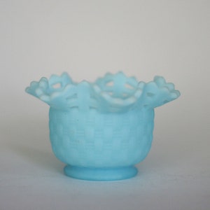 vintage fenton blue ruffled vase dish