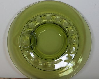 vintage green glass snack plate kings crown pattern