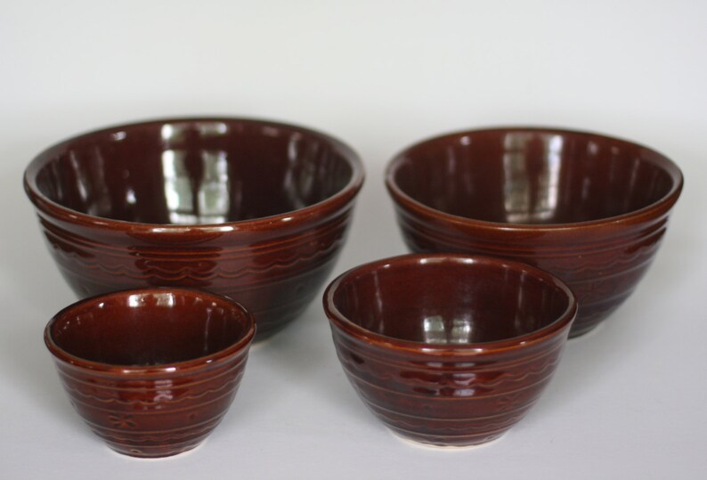 Vintage brown glazed nesting/mixing bowls made in USA set of Etsy