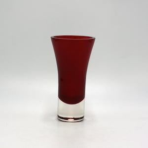 vintage Ruby Red Art Glass Bud Vase with Clear Base
