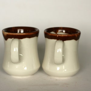 vintage walker china white restaurant ware coffee mugs with brown drip glaze/set of two image 3