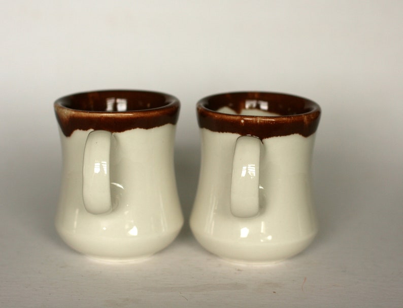 vintage walker china white restaurant ware coffee mugs with brown drip glaze/set of two image 3