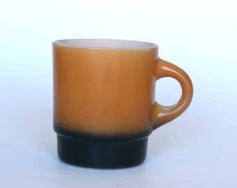 vintage fire king coffee mug orange and black