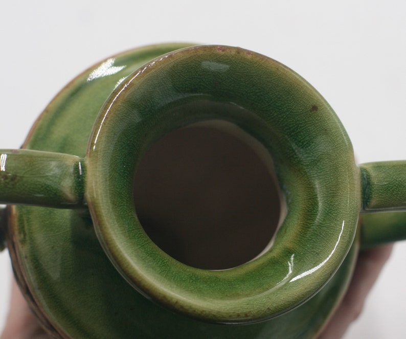 vintage green ceramic urn vase image 3