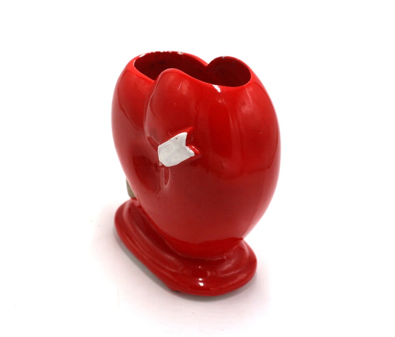 vintage Relpo red ceramic heart vase made in Japan Bild 3