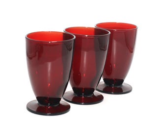 vintage Ruby Red Footed Tumblers or Water Glasses