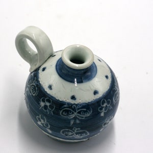 vintage blue and white pottery vase image 4