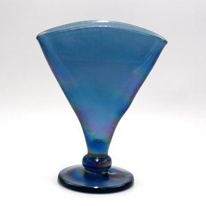 vintage Fenton iridescent blue stretch glass fan vase image 1