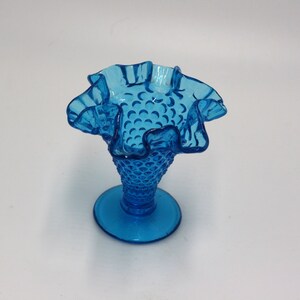 vintage fenton blue hobnail vase with ruffled edge image 2