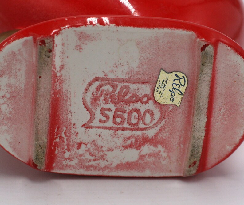 vintage Relpo red ceramic heart vase made in Japan Bild 6