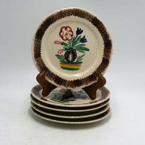 vintage HB Quimper Small Plates Hand Painted Made in France Set of Five
