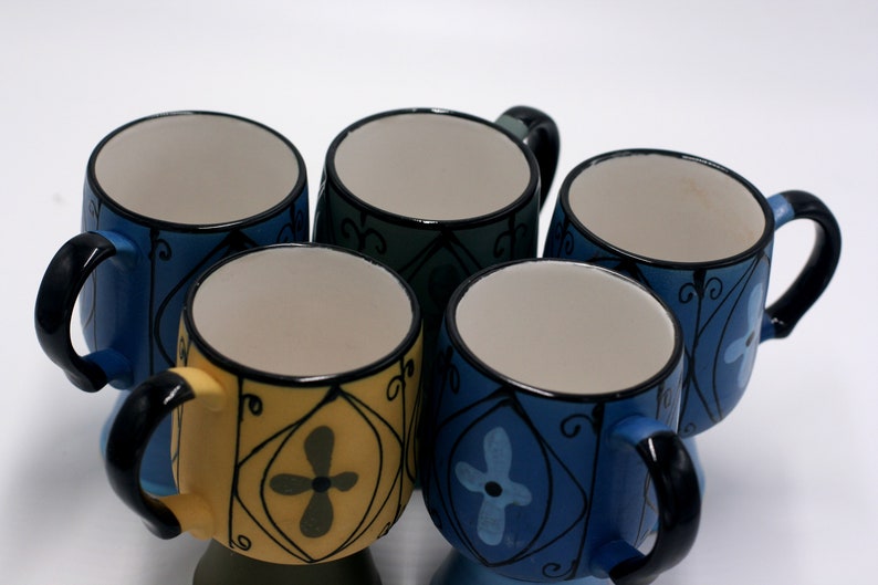 vintage ceramic footed mugs Seville made in Japan set of five image 3