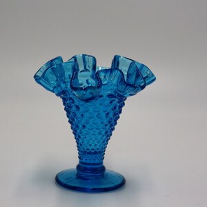 vintage fenton blue hobnail vase with ruffled edge image 6