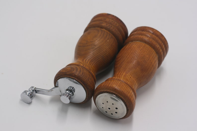 Vintage Olde Thompson Wood Salt Shaker and Pepper Grinder Etsy