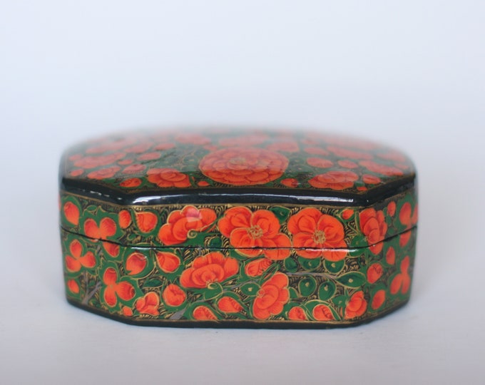 Vintage Lacquer Paper Mache Box With Lidbohotrinketboxstash Etsy