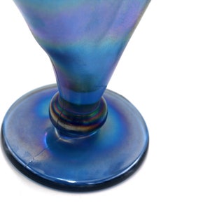 vintage Fenton iridescent blue stretch glass fan vase image 3