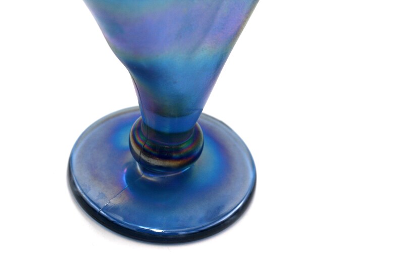 vintage Fenton iridescent blue stretch glass fan vase image 3