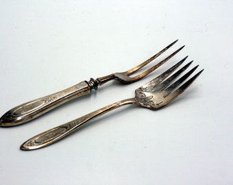 vintage silver plate serving forks/meat fork/serving fork/monogram /community plate