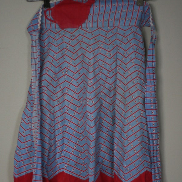 vintage red and blue cotton apron