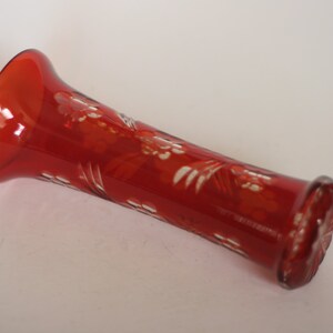 vintage bohemian cut to clear red glass vase image 4