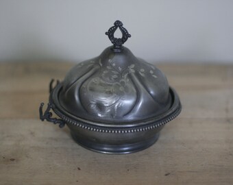 vintage tarnished butter keeper