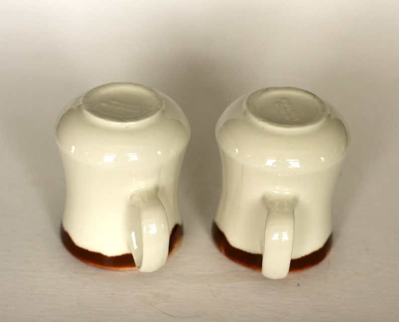 vintage walker china white restaurant ware coffee mugs with brown drip glaze/set of two image 4