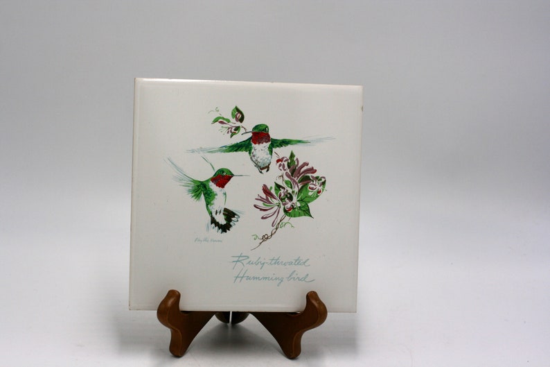 vintage Phyllis Howard Ruby Throated Hummingbird Tile image 1