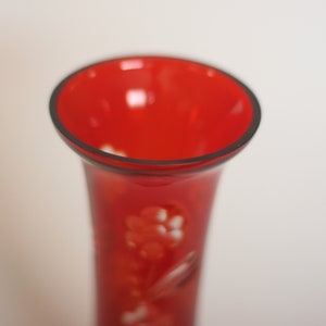 vintage bohemian cut to clear red glass vase image 2