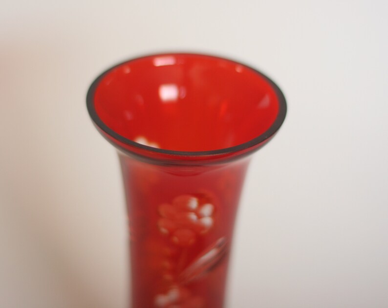 vintage bohemian cut to clear red glass vase image 2