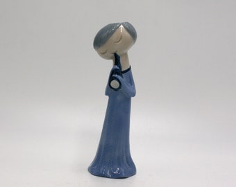 vintage blue porcelain vase girl with musical instrument