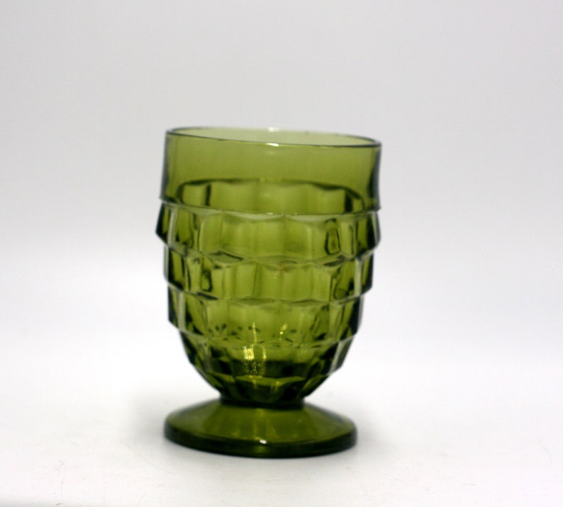 vintage Indiana Glass 8-ounce footed tumbler Whitehall Colony avocado green image 1