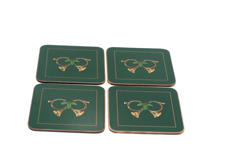 vintage Pimpernel Christmas Horn and Holly cork coasters made in England image 3