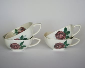 vintage redwing lexington rose coffee cups set of four
