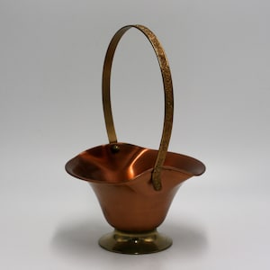 vintage copper basket with brass handle