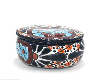 vintage Talavera Trinket Box Castillo Mexico