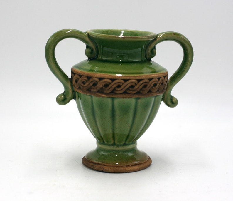 vintage green ceramic urn vase image 1