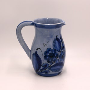 vintage mexican pottery pitcher/blue pottery/bird motif/signed mexico