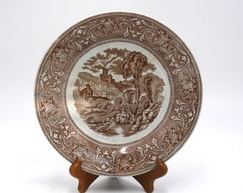 antique E M & Co brown ware plate Italy pattern Lerigi Gulf of Spizzia