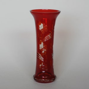 vintage bohemian cut to clear red glass vase image 1