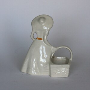 vintage ceramic lady with basket planter made in USA image 3