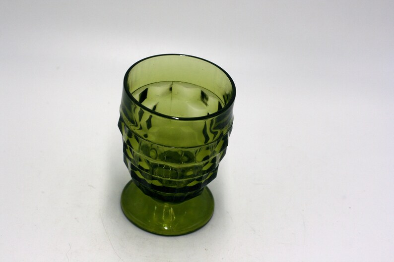 vintage Indiana Glass 8-ounce footed tumbler Whitehall Colony avocado green image 5