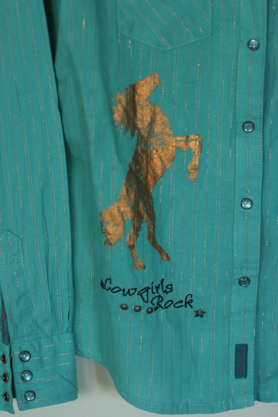 wrangler cowgirl shirt teal with gold transfers a… - image 2