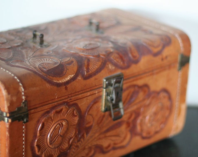 Vintage Tooled Leather Train Case Flores' Bags Mexico Etsy