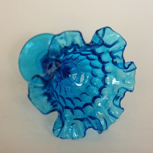 vintage fenton colonial blue thumbprint footed compote with ruffled edge image 5
