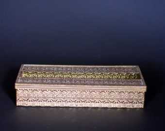 vintage gold metal filigree tissue holder