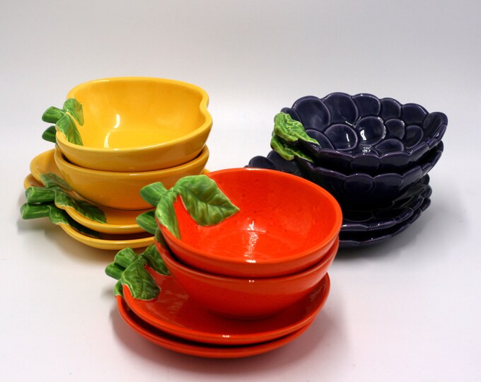 Vintage Fruit Bowls and Plates Set of Six Orange Apple Grape Etsy