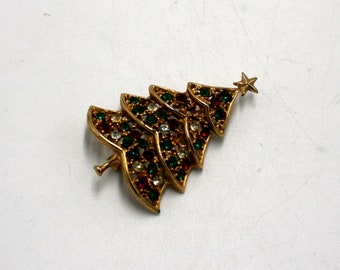 vintage Christmas tree rhinestone pin